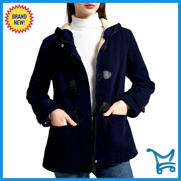 Jackets & Blazers - Sherpa Lined Fleece Hoodie Jacket Warm Winter Toggle Duffle Coat Oversized Chic